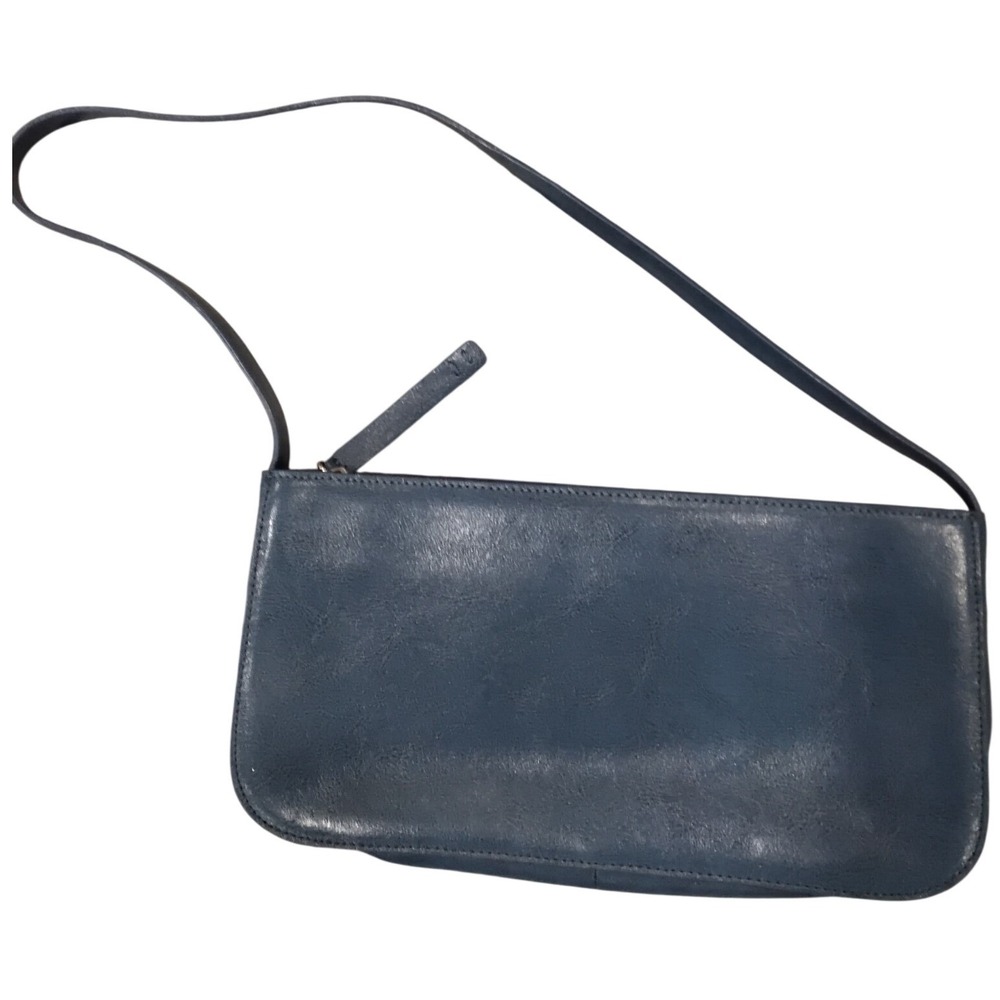 Alfani Blue Leather Baguette Shoulder‎ Bag Minimalist Zip Top Purse